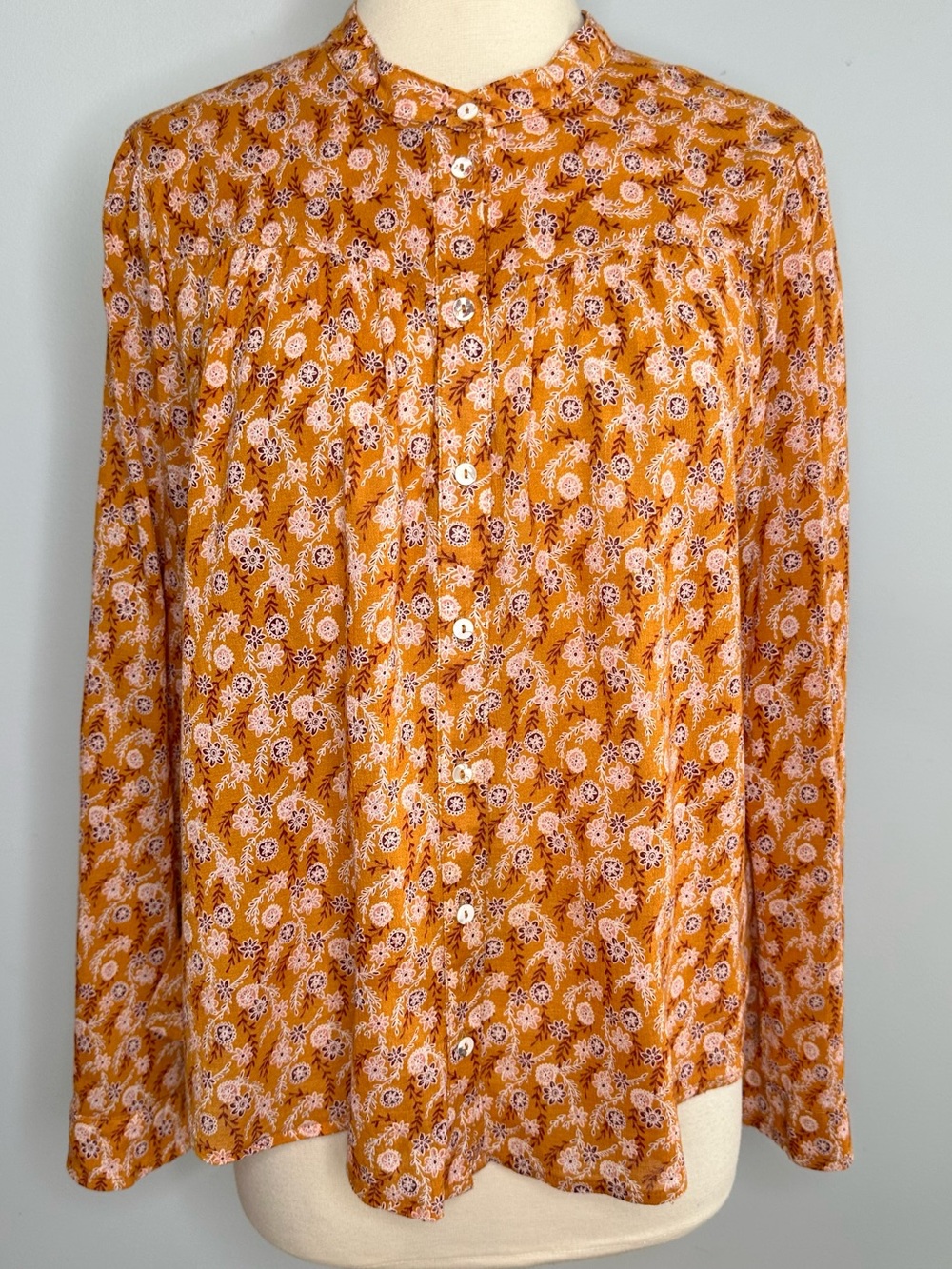 Xirena Women’s Orange Floral Buttoned Boho Peasant 100% Cotton Top